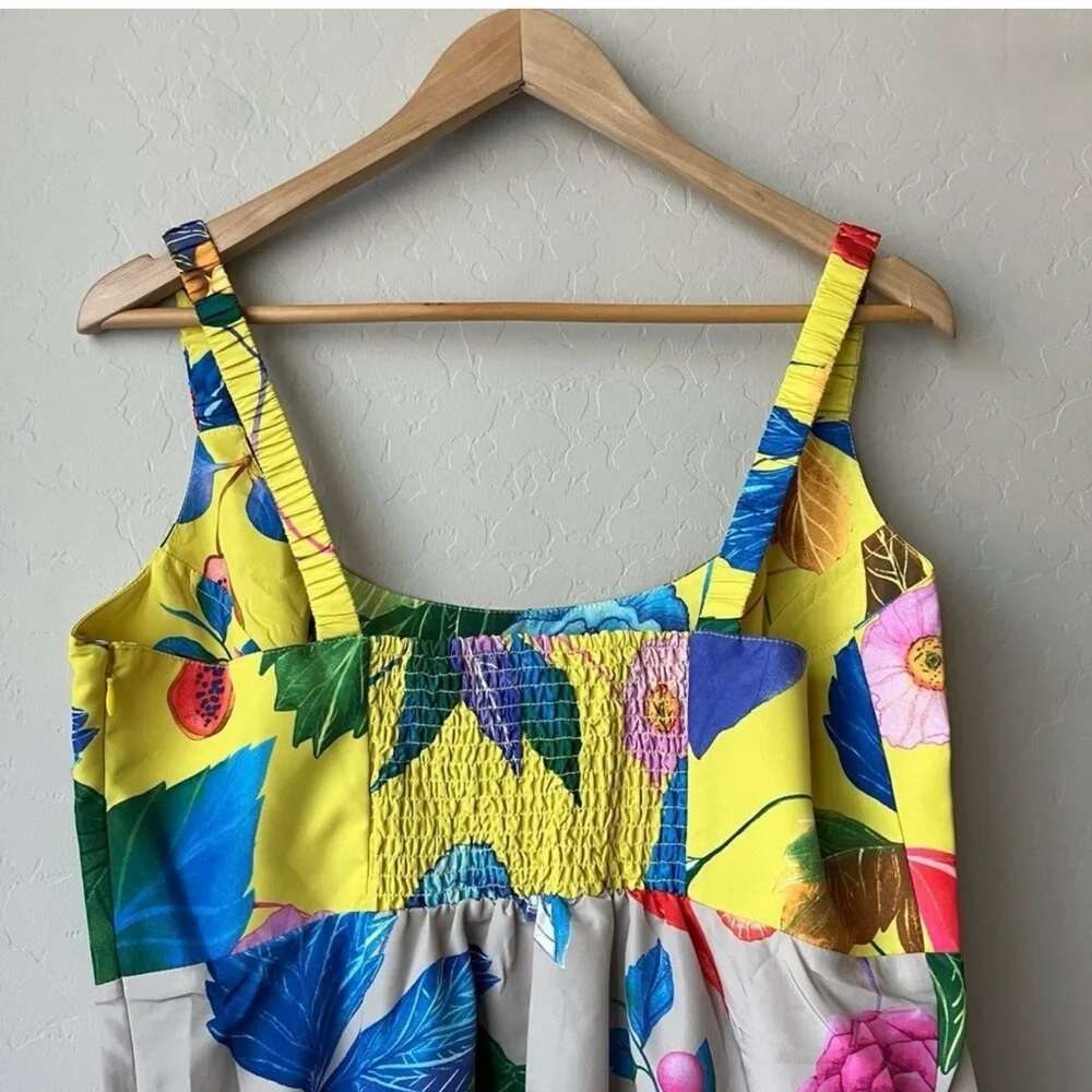 Tuckernuck Vivid Jardin Dominique Dress S Multi Yellow Floral Midi NWT
